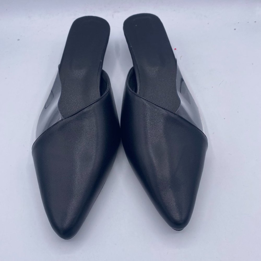 Black Clear PVC Pointy Toe Mules Slip On Sandals